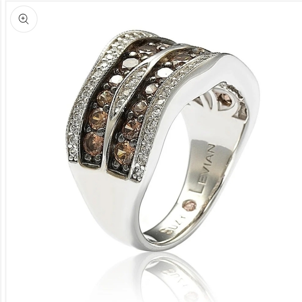 ▪️Suzy Levian ▪️Brown and White Cubic Zirconia Sterling Silver Wavy Ring Size 7 - Picture 3 of 7